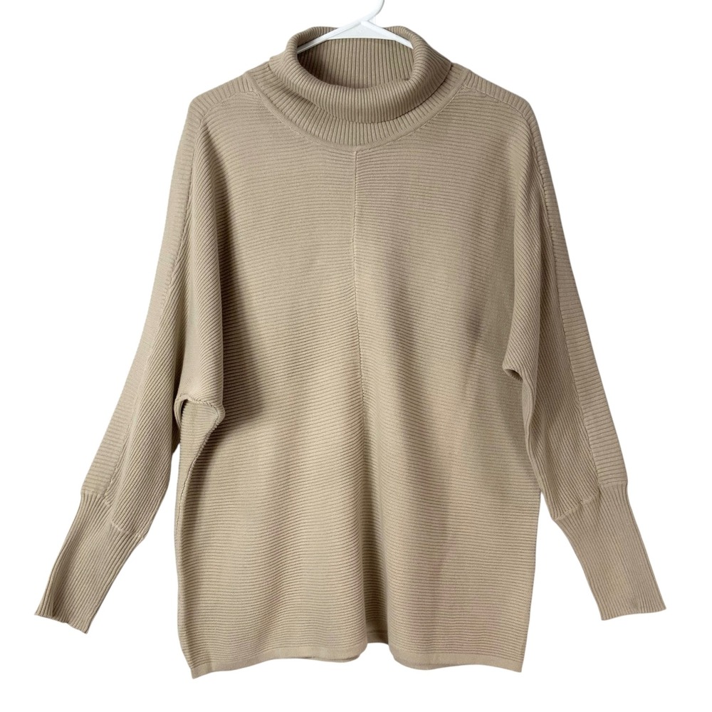 LISSY Oatmeal Ribbed Sweater XL Pullover Turtleneck Long Dolman Sleeve Oversized